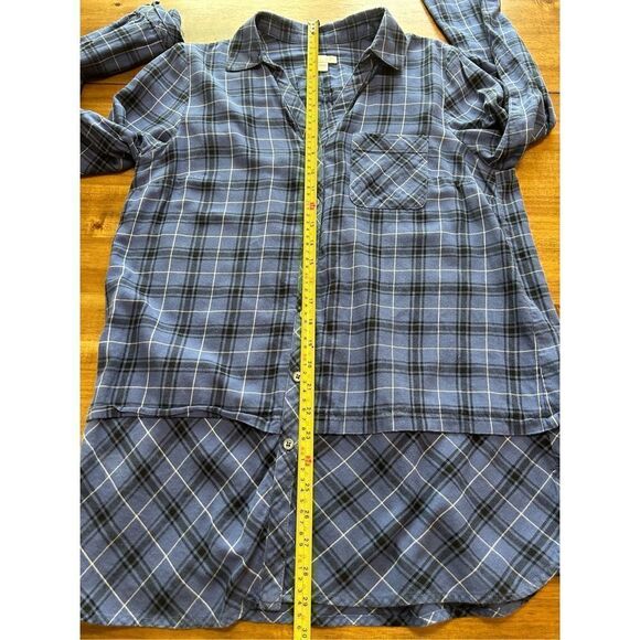 J. Jill Mixed Tartan Plaid Button Down Tunic Shirt 100% Cotton Blue Size Small - Picture 9 of 9